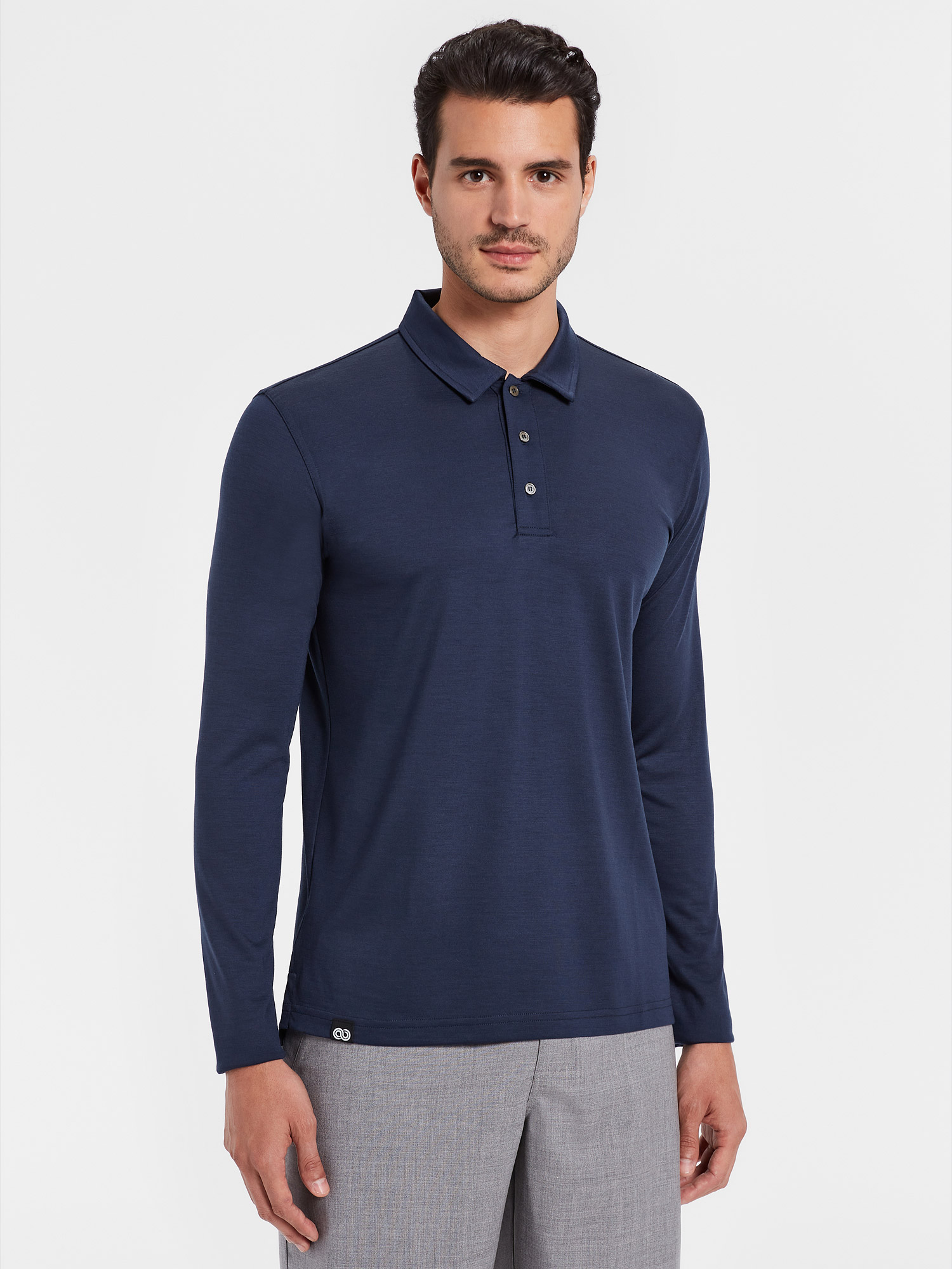 INDY - blue merino jersey 190 gr polo long sleeve for man