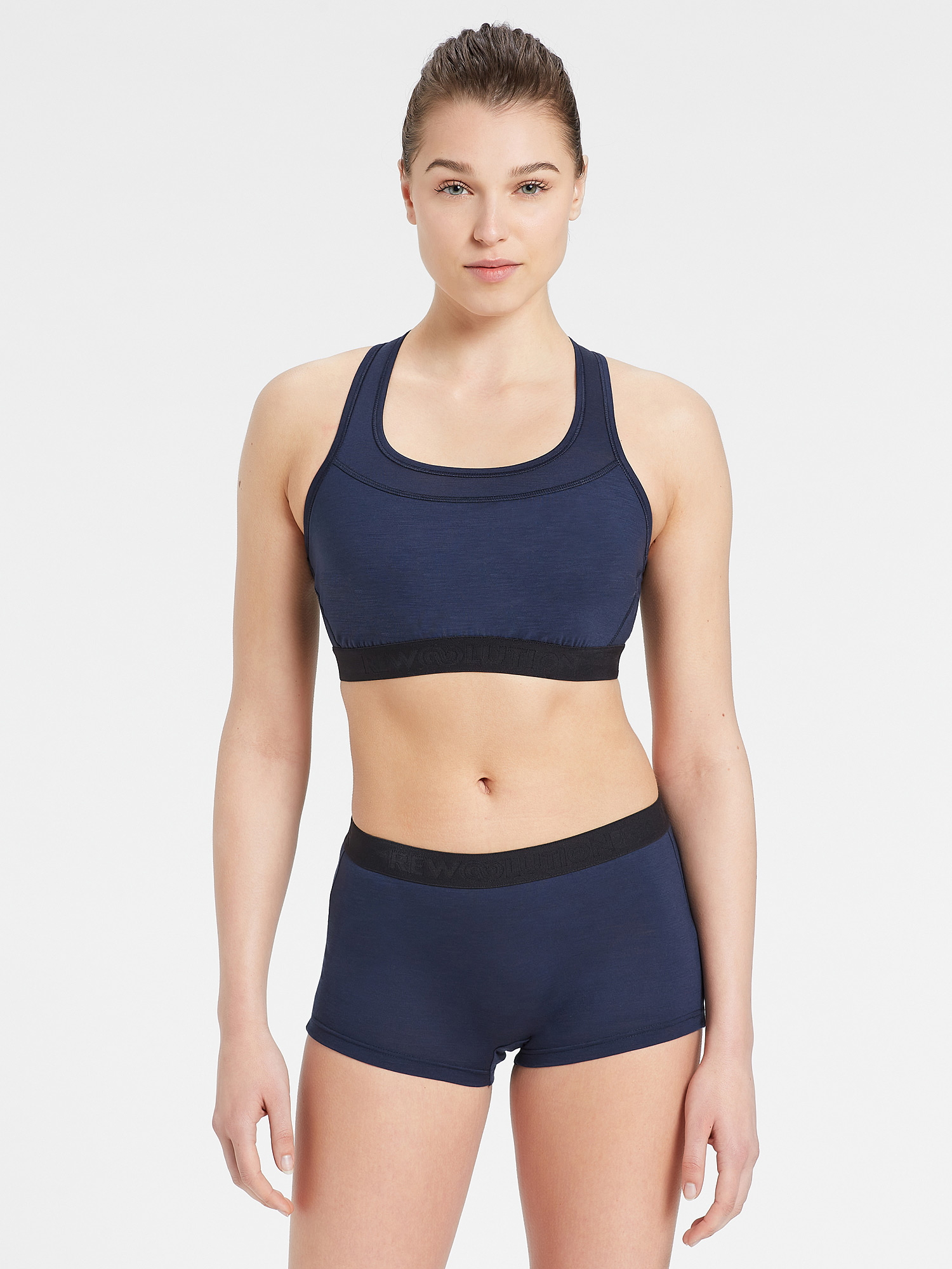 OLYMPIC - blue merino jersey 140 gr sports bra for woman, Rewoolution