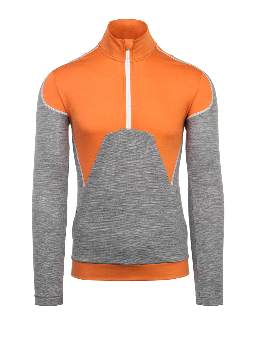 M'S HALF ZIP LS - orange 190 gr half zip for man | Rewoolution |